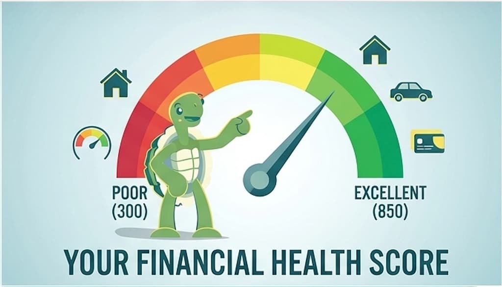 Turtle pointing at credit score going up