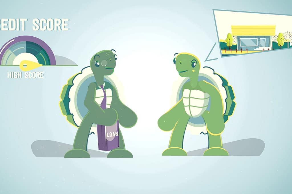 Credit score high score banker turtle holding a loan