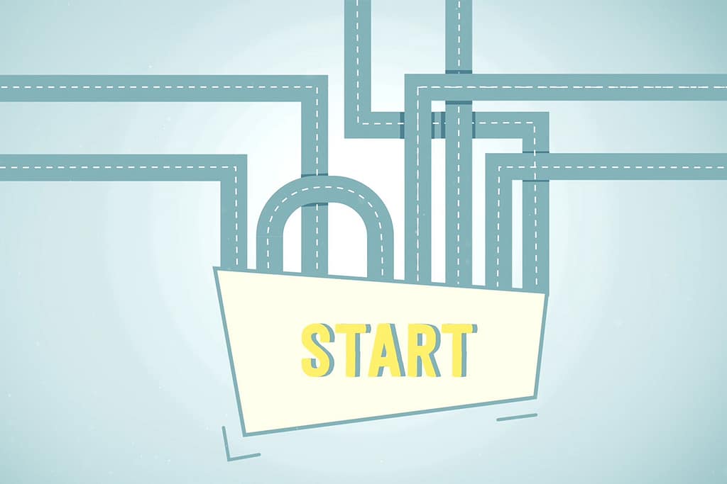 Start sign winding road to success