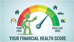 Turtle pointing at credit score going up