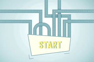 Start sign winding road to success