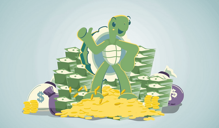 Turtle credit standing money coins