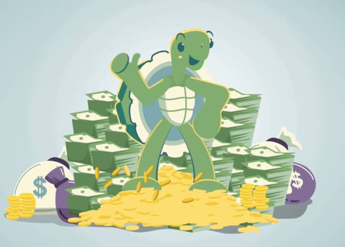 Turtle credit standing money coins